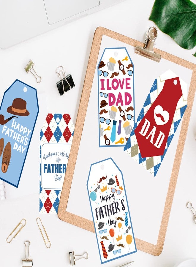 Doumeny Happy Father's Day Gift Paper Tags 120Pcs I Love You Dady Father's Day Tag Stickers World's Best Dad Trophy Tie Hanging Label Tags with String for DIY Art Craft Father Party Birthday Supplies - Image 5